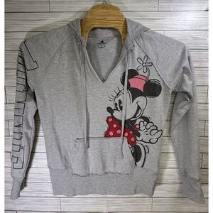 Disney Parks Minnie Mouse Hooded Sweatshirt Womens Size‎ Lg Gray Large Graphics